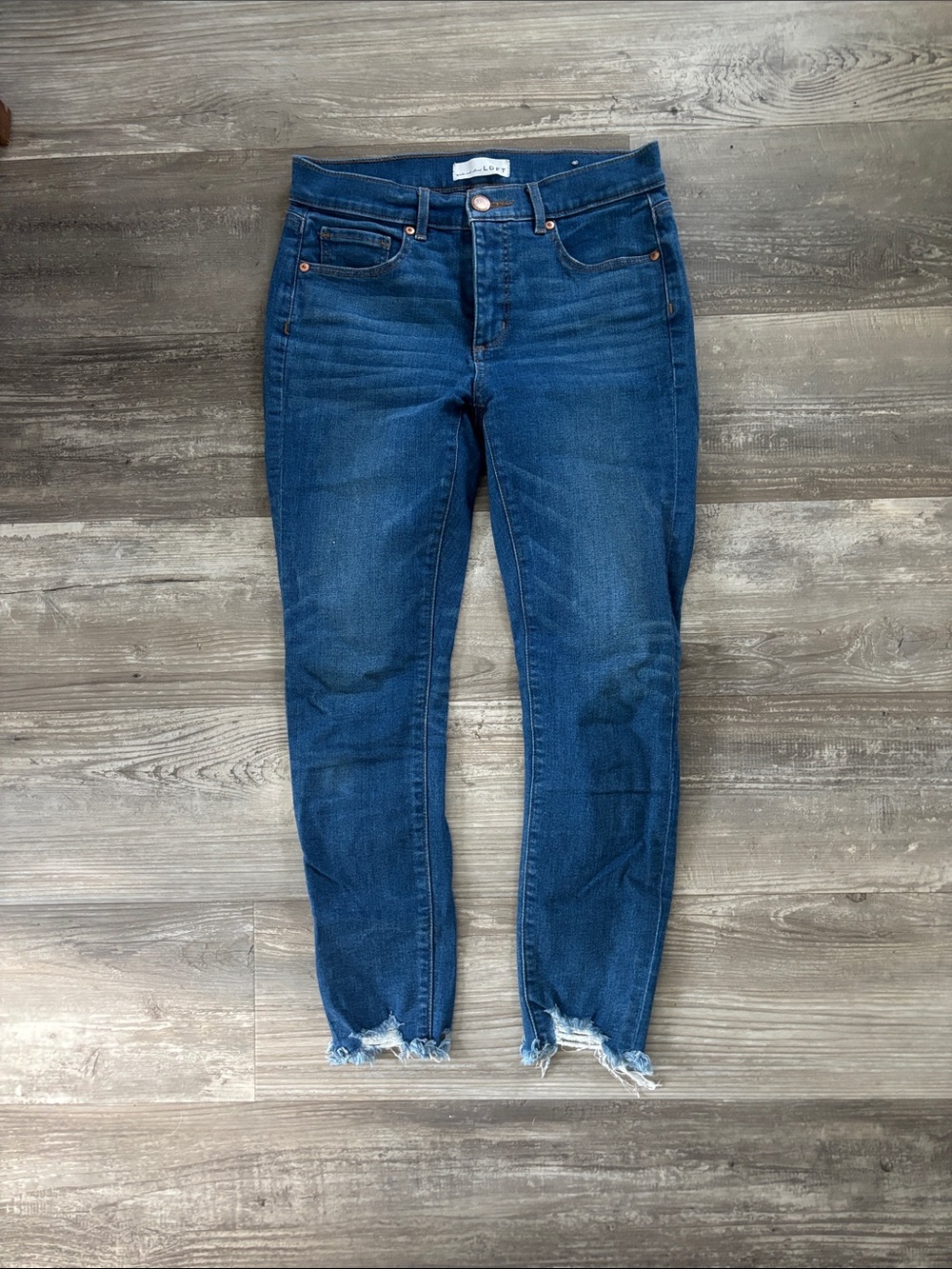 LOFT Dark Blue Ankle Frayed-Hem Jeans